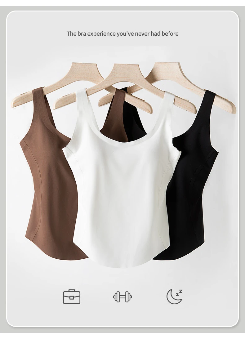 BIVIGAOS Summer Seamless U-shaped Sports Vest Women Chest Pads Integrated Basic Camisole Underwear Casual Sexy Fitness Tank Top