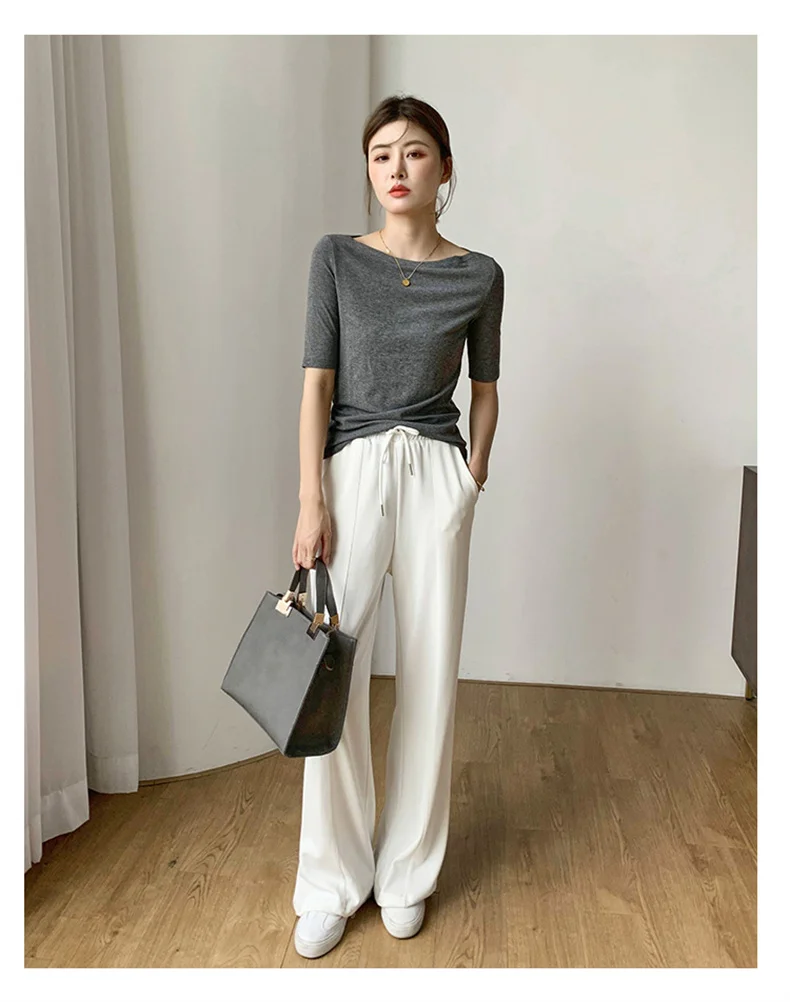 Summer New Women Knitted Cotton Elegant Slash Neck Crop Tops Half Sleeve Slim Casual Temperament Cozy Undershirts Blouses
