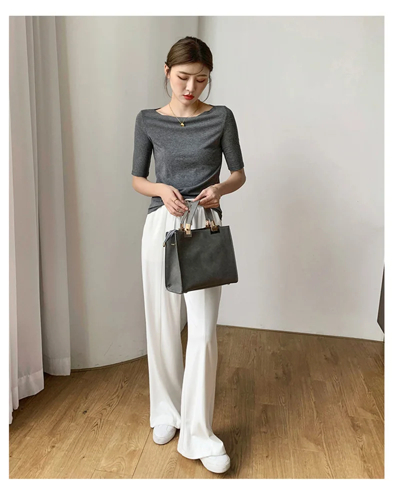 Summer New Women Knitted Cotton Elegant Slash Neck Crop Tops Half Sleeve Slim Casual Temperament Cozy Undershirts Blouses
