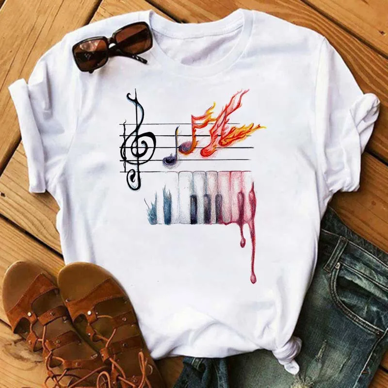 Women's Simple T-shirt Half Sleeve Colorful Flower Butterfly Art Feather Print Short Sleeve T-shirt Tops Oversized T Shirt
