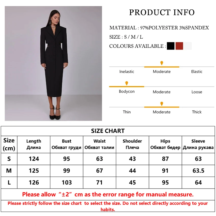 Clacive Fashion Slim Black Women's Dress 2024 Elegant Lapel Long Sleeve Office Ankle Length Dresses Casual Classic Female Dress