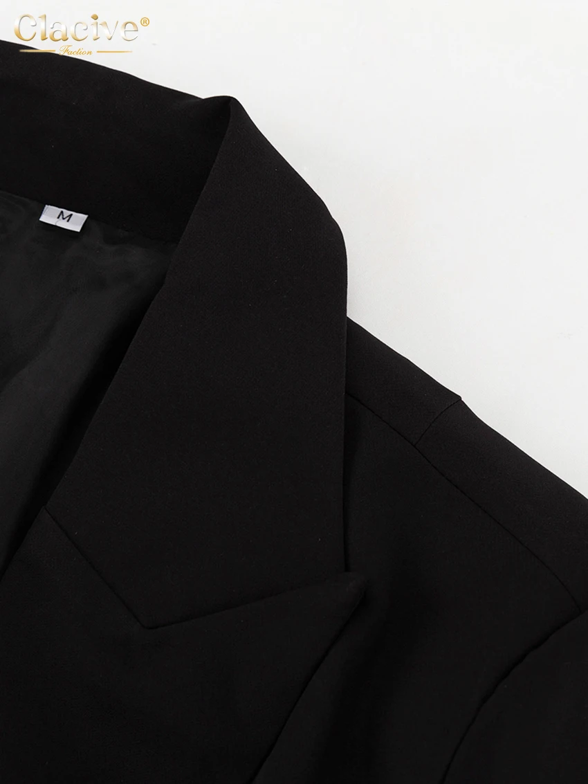 Clacive Fashion Slim Black Women's Dress 2024 Elegant Lapel Long Sleeve Office Ankle Length Dresses Casual Classic Female Dress