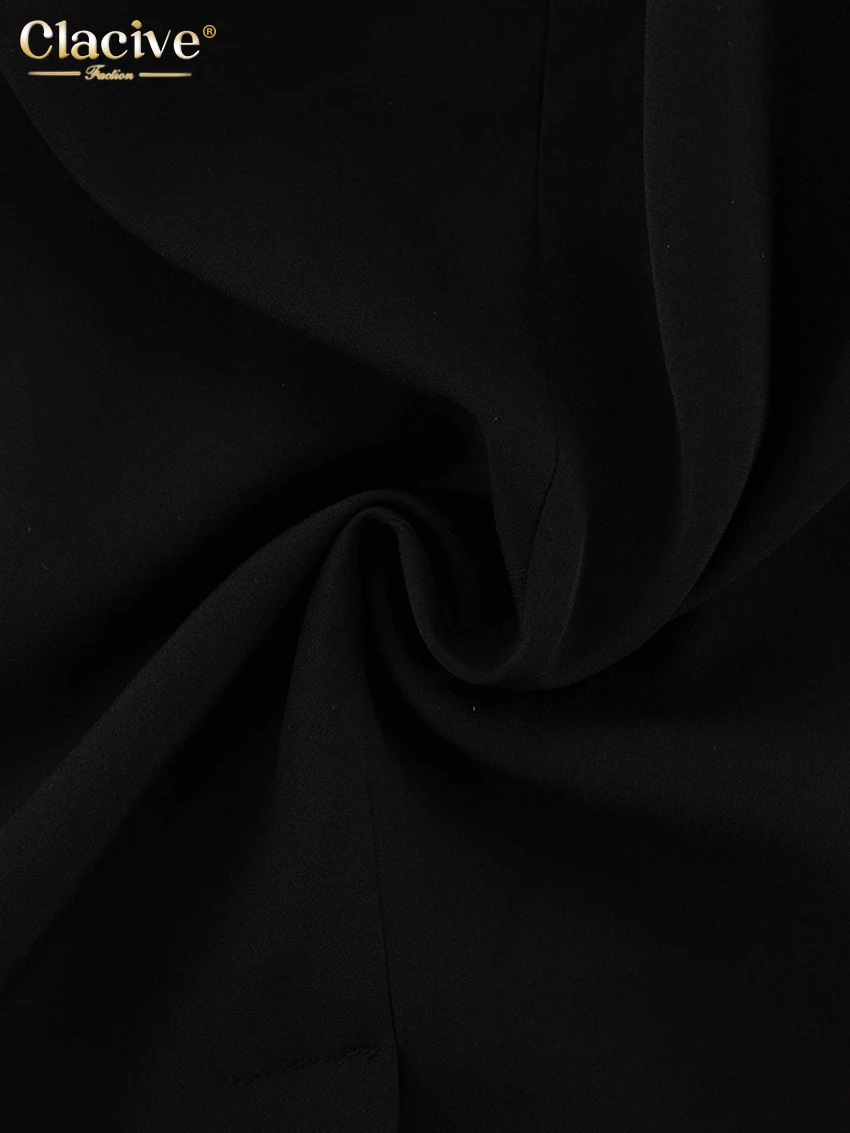 Clacive Fashion Slim Black Women's Dress 2024 Elegant Lapel Long Sleeve Office Ankle Length Dresses Casual Classic Female Dress