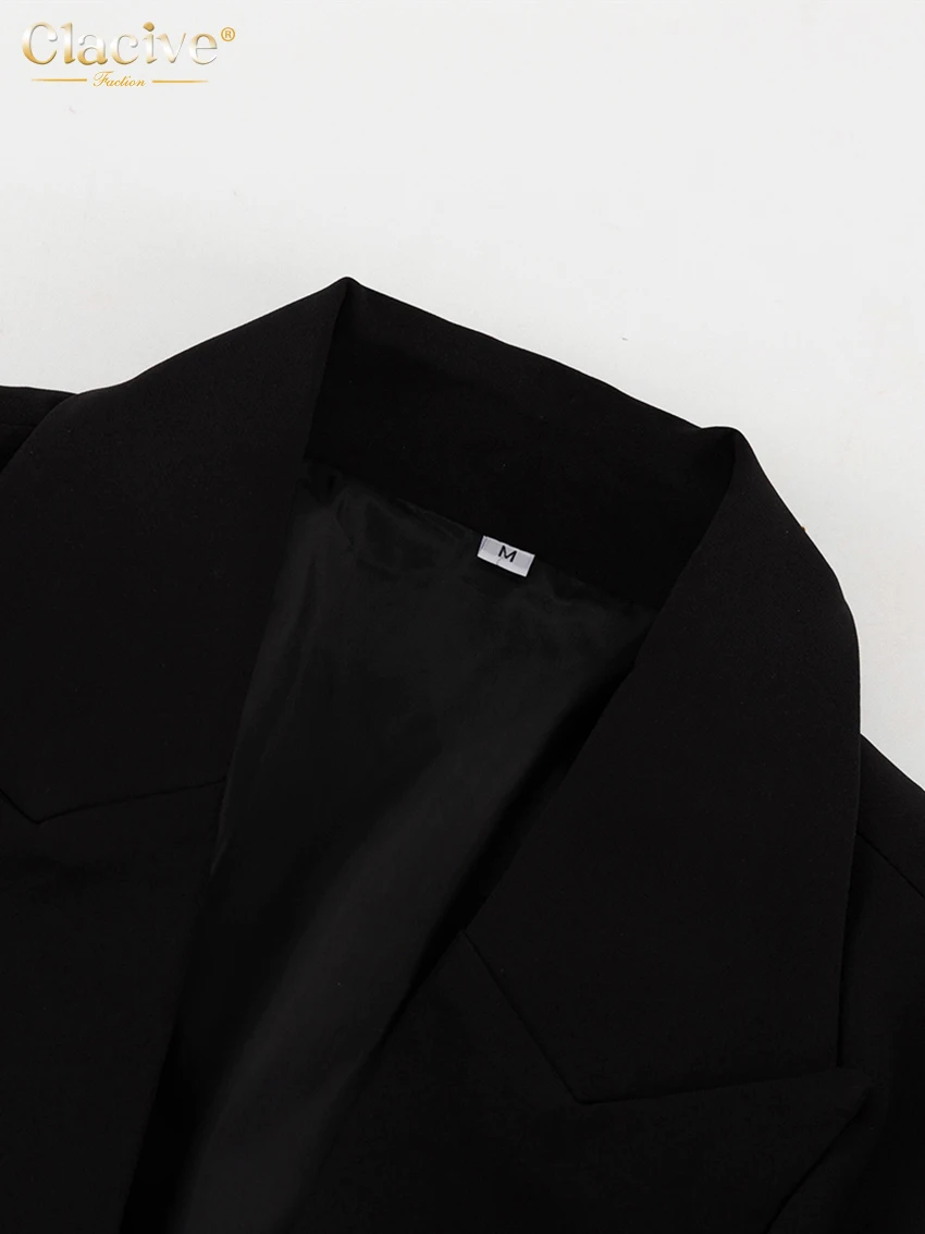 Clacive Fashion Slim Black Women's Dress 2024 Elegant Lapel Long Sleeve Office Ankle Length Dresses Casual Classic Female Dress