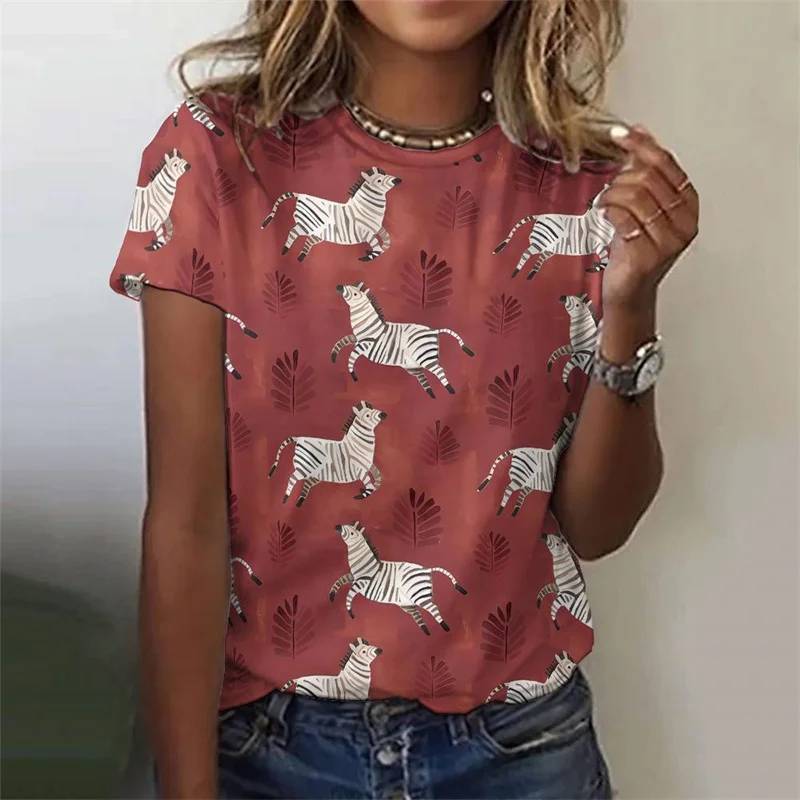 3D Printed Cowboy Horse T-Shirt For Women Colorful Animal Graphic T Shirts Summer Loose Tees Short Sleeves Round Neck Tops