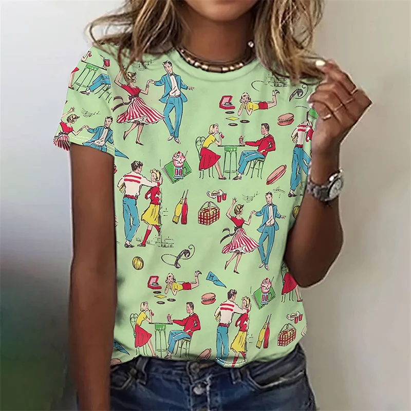 3D Printed Cowboy Horse T-Shirt For Women Colorful Animal Graphic T Shirts Summer Loose Tees Short Sleeves Round Neck Tops
