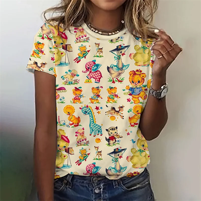 3D Printed Cowboy Horse T-Shirt For Women Colorful Animal Graphic T Shirts Summer Loose Tees Short Sleeves Round Neck Tops