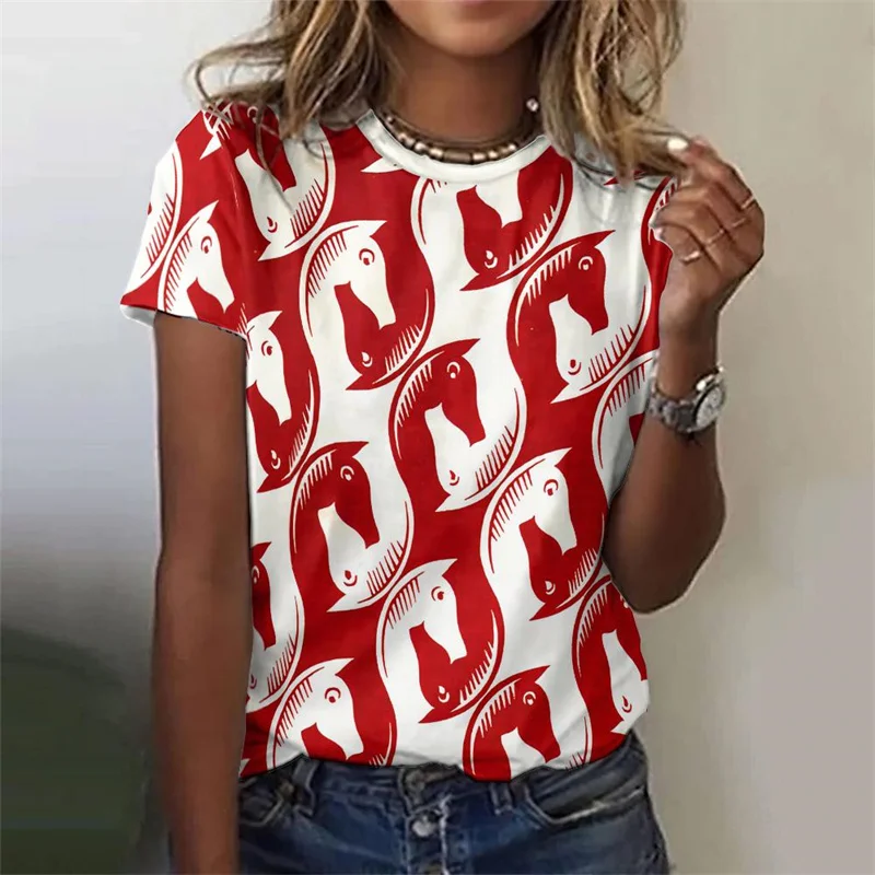 3D Printed Cowboy Horse T-Shirt For Women Colorful Animal Graphic T Shirts Summer Loose Tees Short Sleeves Round Neck Tops