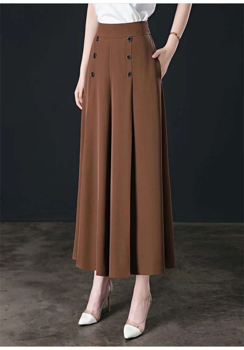 Spring Summer Wide Leg Pants Women Casual Solid Color Elastic High Waist Trousers Loose Woman Ankle-Length Pants Straight Pants