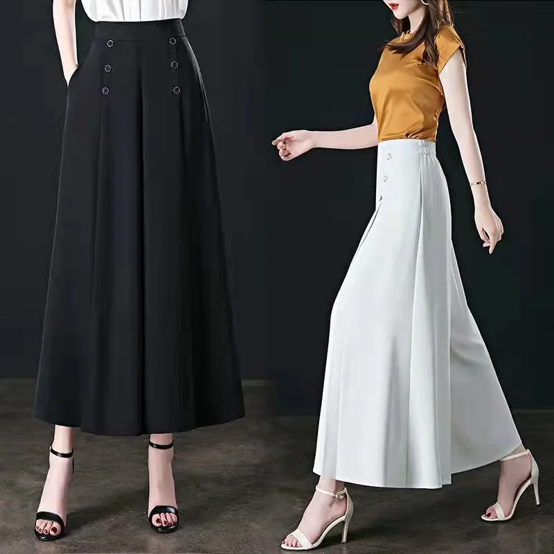 Spring Summer Wide Leg Pants Women Casual Solid Color Elastic High Waist Trousers Loose Woman Ankle-Length Pants Straight Pants