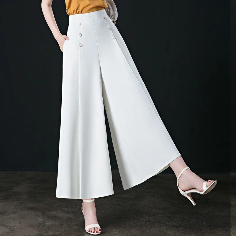 Spring Summer Wide Leg Pants Women Casual Solid Color Elastic High Waist Trousers Loose Woman Ankle-Length Pants Straight Pants