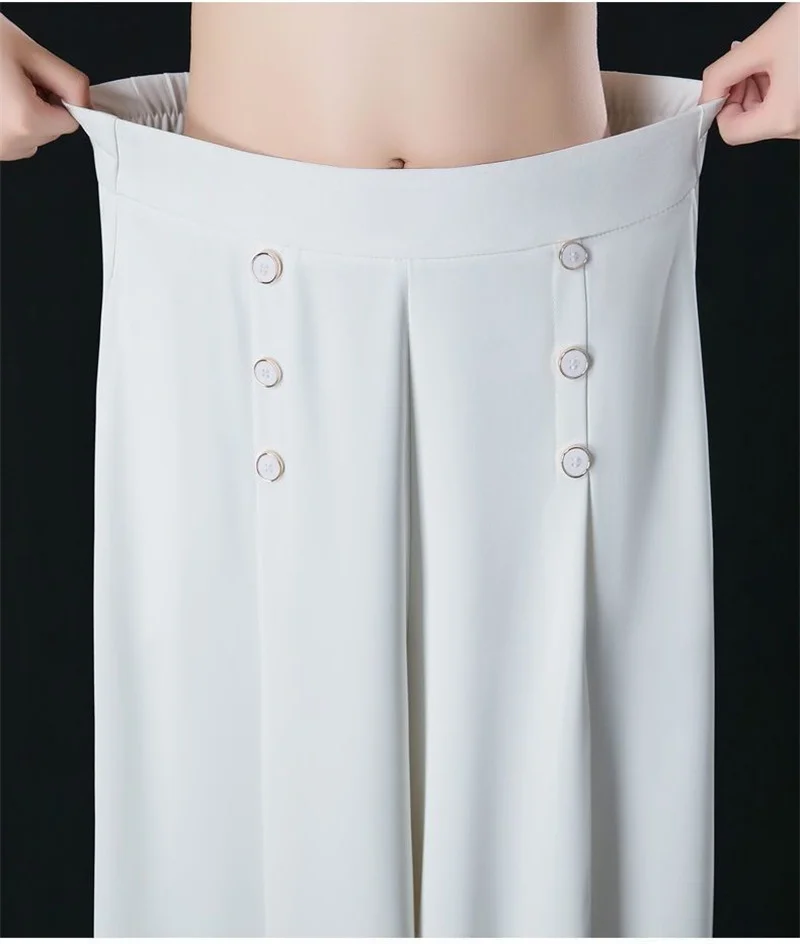 Spring Summer Wide Leg Pants Women Casual Solid Color Elastic High Waist Trousers Loose Woman Ankle-Length Pants Straight Pants