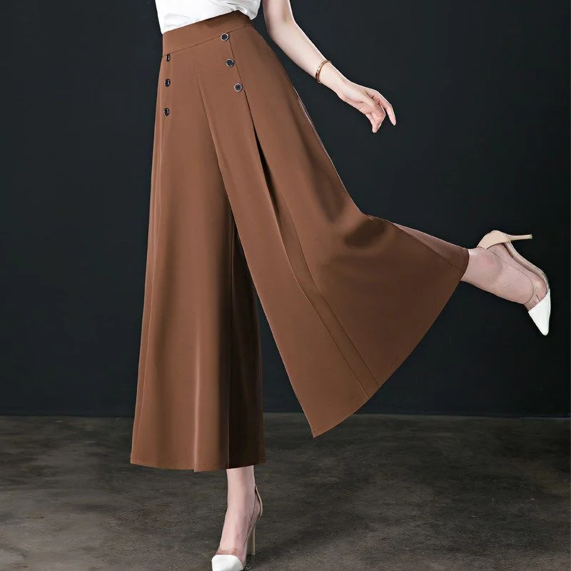 Spring Summer Wide Leg Pants Women Casual Solid Color Elastic High Waist Trousers Loose Woman Ankle-Length Pants Straight Pants