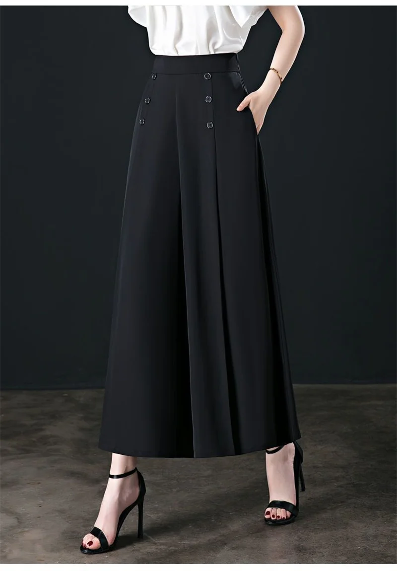 Spring Summer Wide Leg Pants Women Casual Solid Color Elastic High Waist Trousers Loose Woman Ankle-Length Pants Straight Pants