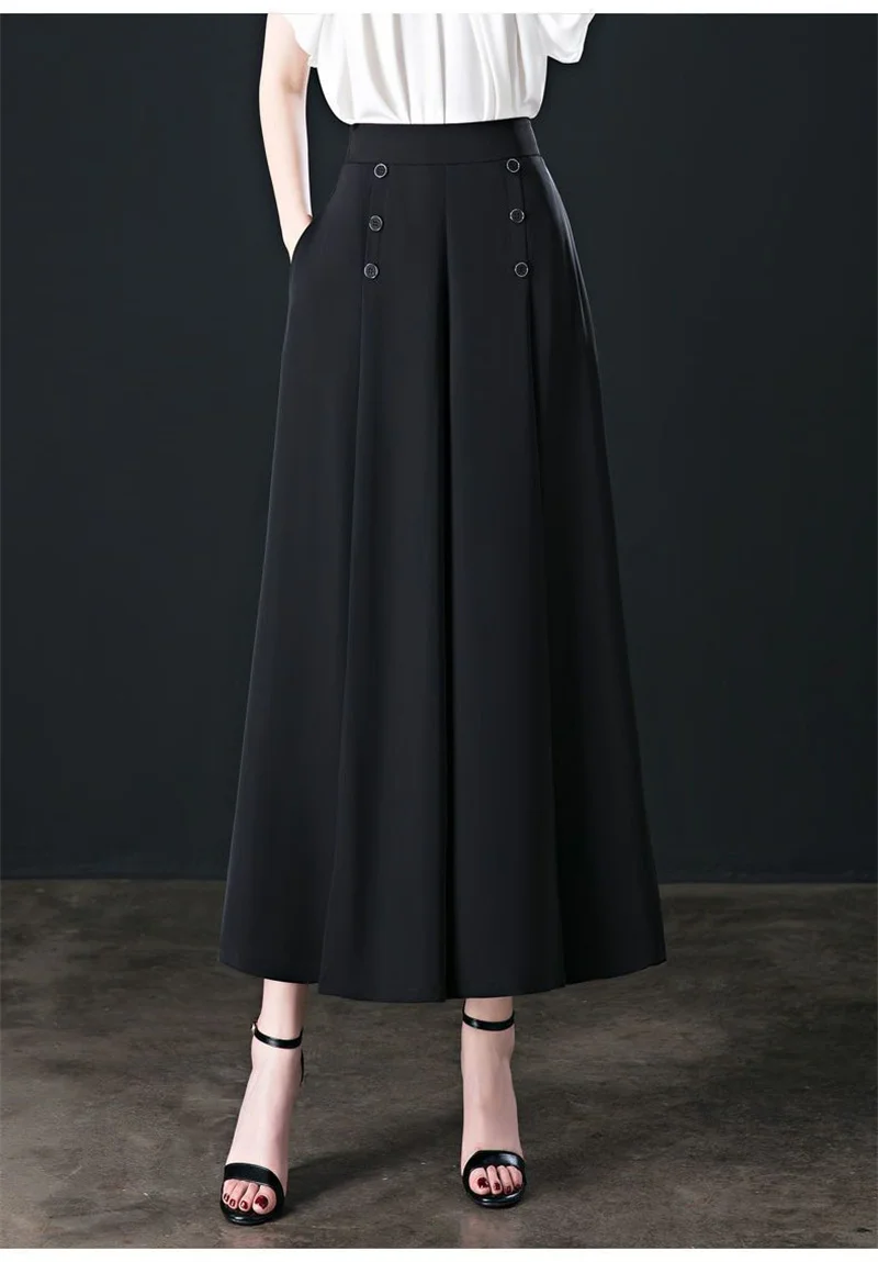 Spring Summer Wide Leg Pants Women Casual Solid Color Elastic High Waist Trousers Loose Woman Ankle-Length Pants Straight Pants
