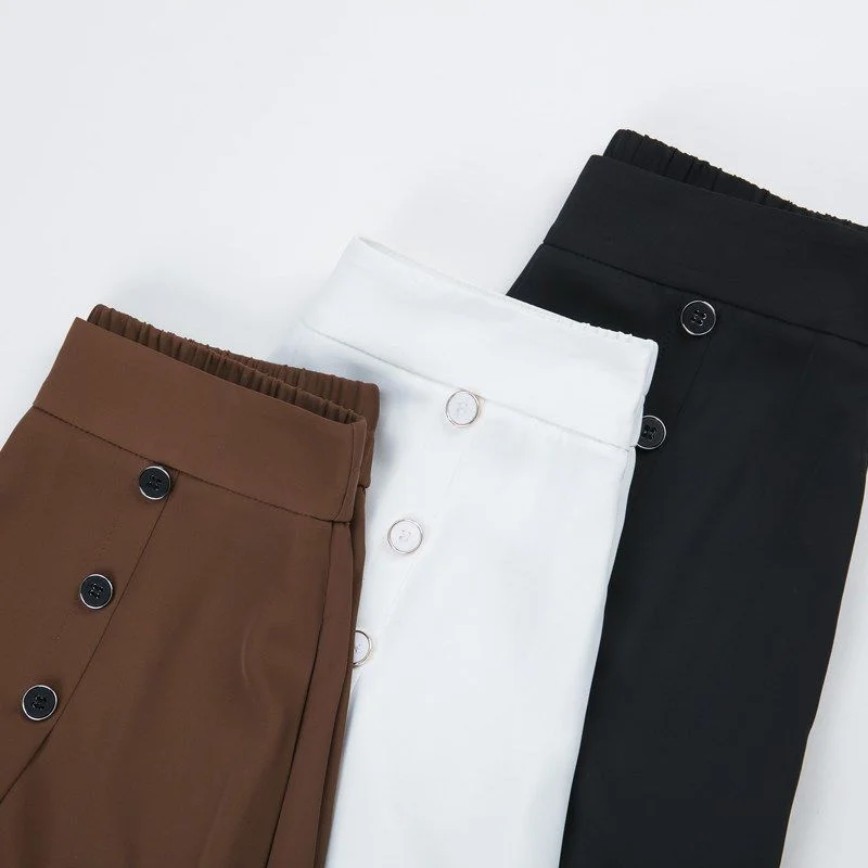 Spring Summer Wide Leg Pants Women Casual Solid Color Elastic High Waist Trousers Loose Woman Ankle-Length Pants Straight Pants