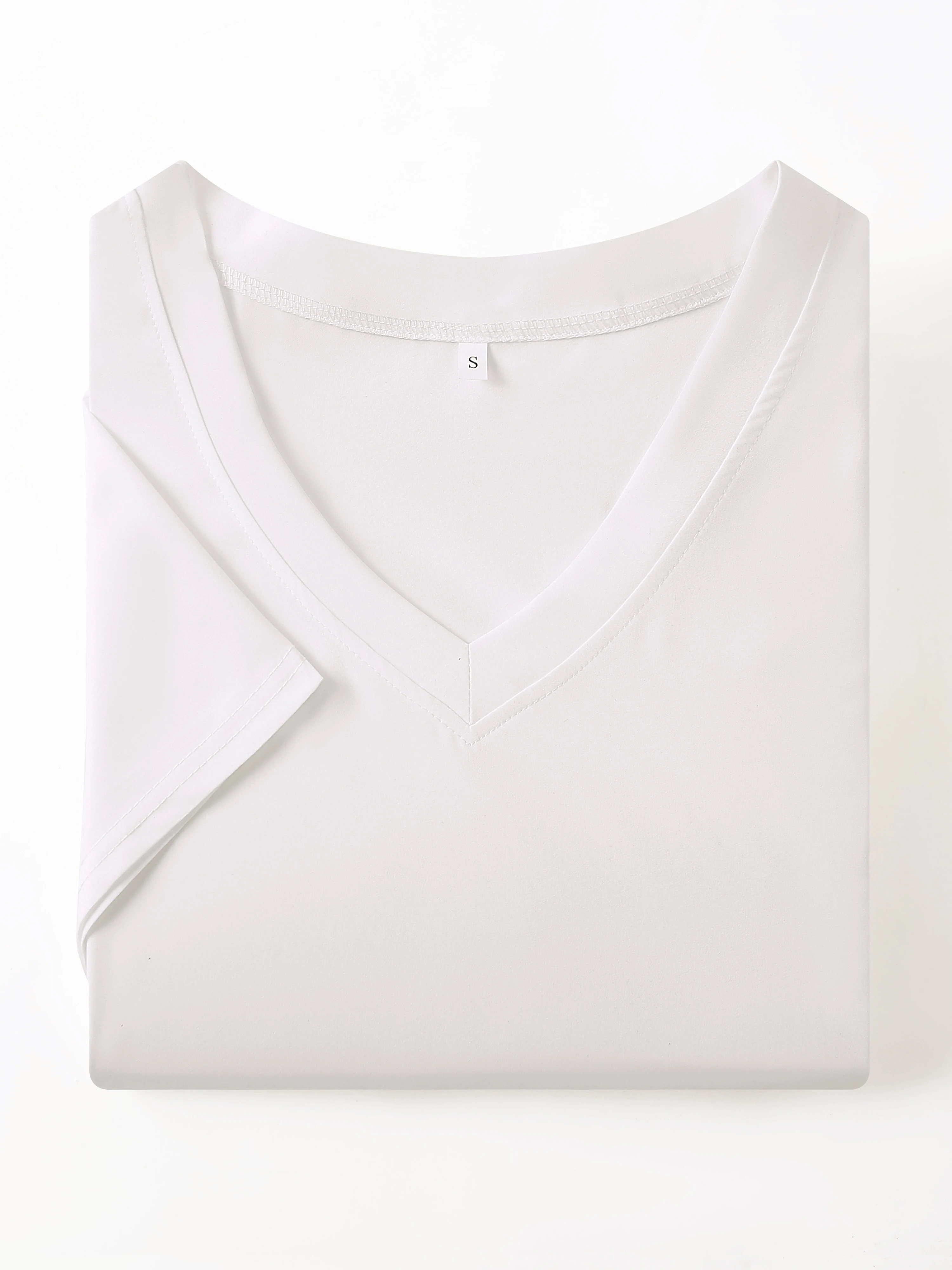 Solid V-Neck Scrub Top Elegant Micro Elasticity Uniform with Patch Pocket Split Short Sleeve Perfect for Women Nurses