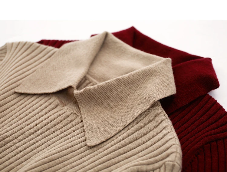 Amii Minimalism 2024 Sweater for Women Autumn New Office Lady Basic Lapel Striped Slim Knitted Tops Solid Trendy Blouse 12444058