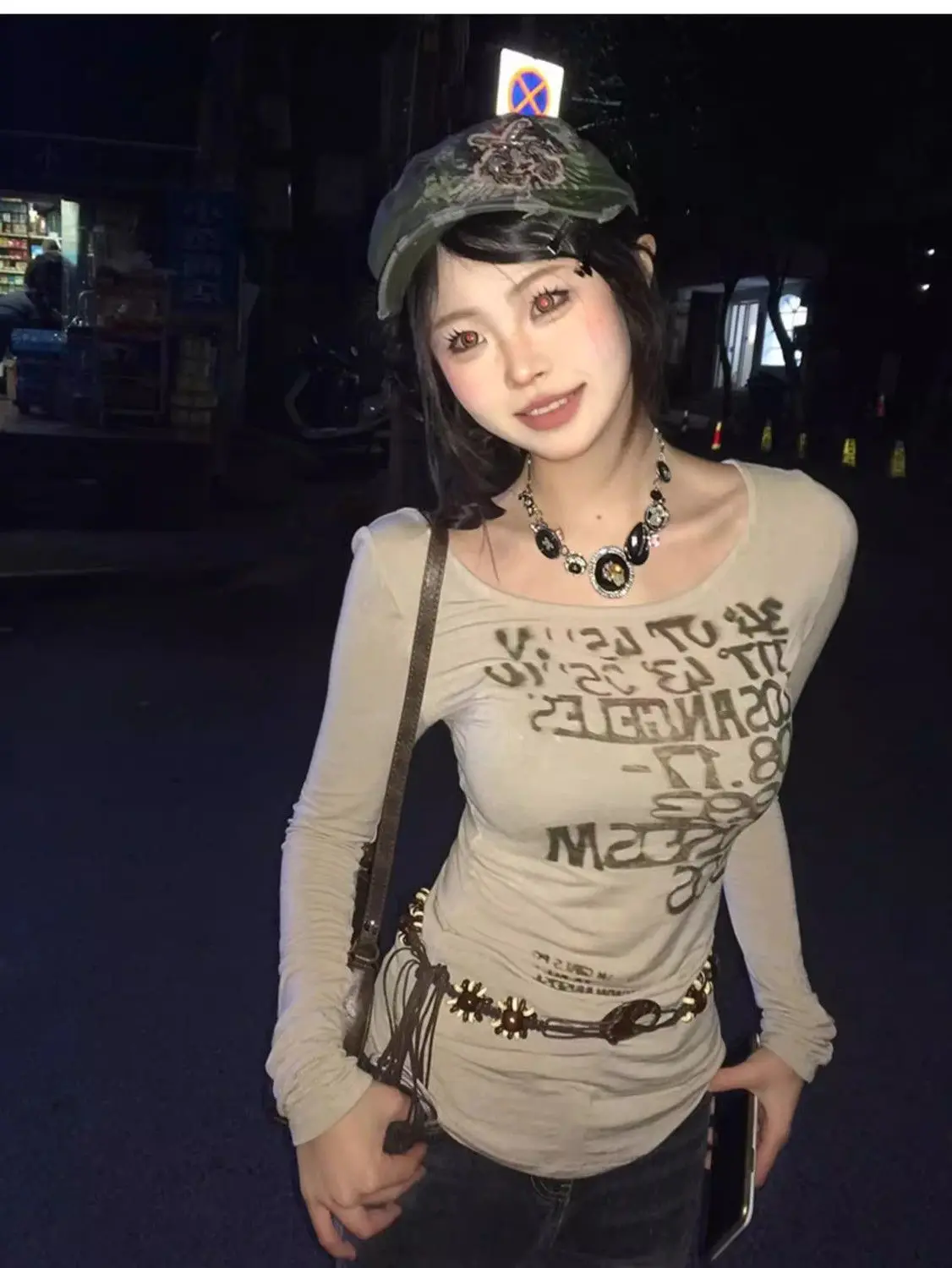 Tonngirls Y2k Vintage T Shirt Women Print Letter Tee Tops Skinny 2000s Japanese Autumn Streetwear Grunge Tops Fairycore Tshirts