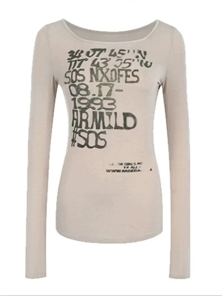 Tonngirls Y2k Vintage T Shirt Women Print Letter Tee Tops Skinny 2000s Japanese Autumn Streetwear Grunge Tops Fairycore Tshirts