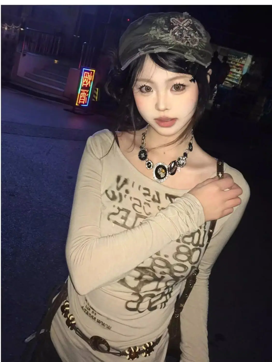 Tonngirls Y2k Vintage T Shirt Women Print Letter Tee Tops Skinny 2000s Japanese Autumn Streetwear Grunge Tops Fairycore Tshirts