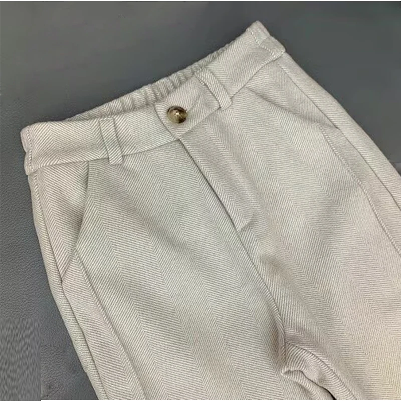 High-waisted Tweed Straight Pants 2024 Autumn/Winter New Women' S Pants Loose Casual Herringbone Warm Thickened Cropped Pants