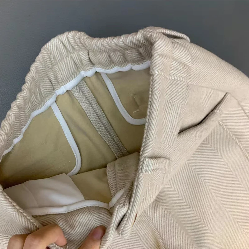 High-waisted Tweed Straight Pants 2024 Autumn/Winter New Women' S Pants Loose Casual Herringbone Warm Thickened Cropped Pants