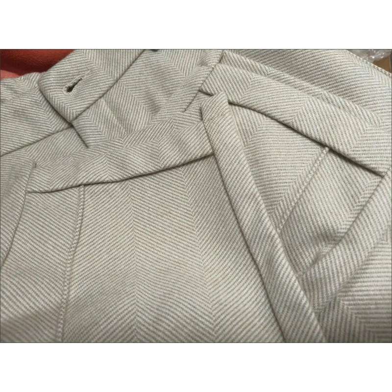 High-waisted Tweed Straight Pants 2024 Autumn/Winter New Women' S Pants Loose Casual Herringbone Warm Thickened Cropped Pants