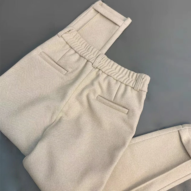 High-waisted Tweed Straight Pants 2024 Autumn/Winter New Women' S Pants Loose Casual Herringbone Warm Thickened Cropped Pants