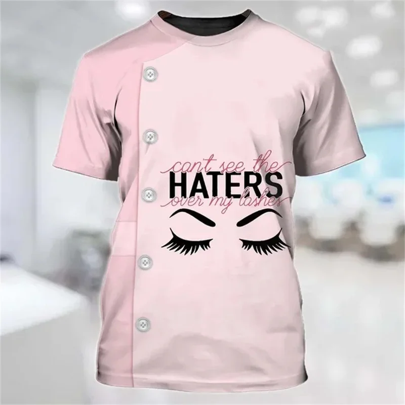 Artist Lashes Pattern T-Shirt For Women Eyelash Lovely 3D Printed Tees Summer Fashion Loose Tops Short Sleeves O-Neck T Shirts