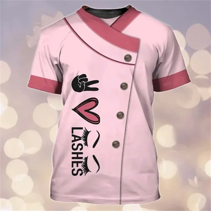 Artist Lashes Pattern T-Shirt For Women Eyelash Lovely 3D Printed Tees Summer Fashion Loose Tops Short Sleeves O-Neck T Shirts