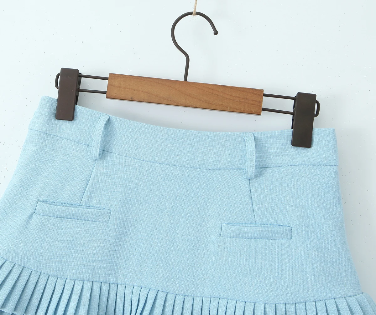 Summer Black Mini Skirts Vintage Kawaii Skirts Women Super Short Skirts For Woman Preppy Style Mirco Skirt Pleated Skirts Blue
