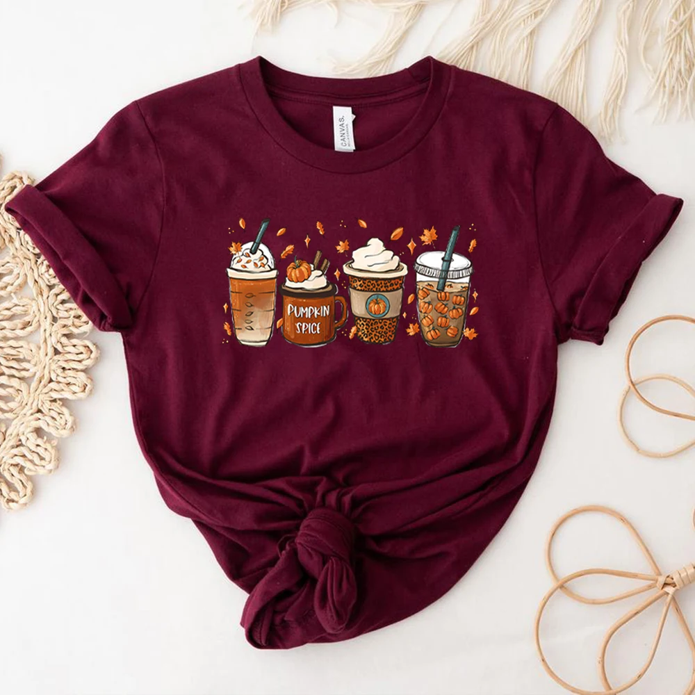 Fall Coffee T Shirt for Women Thanksgiving Retro Short Sleeves Tee Fall Pumpkin Spice Tshirt Trendy Autumn Winter Women Clothes