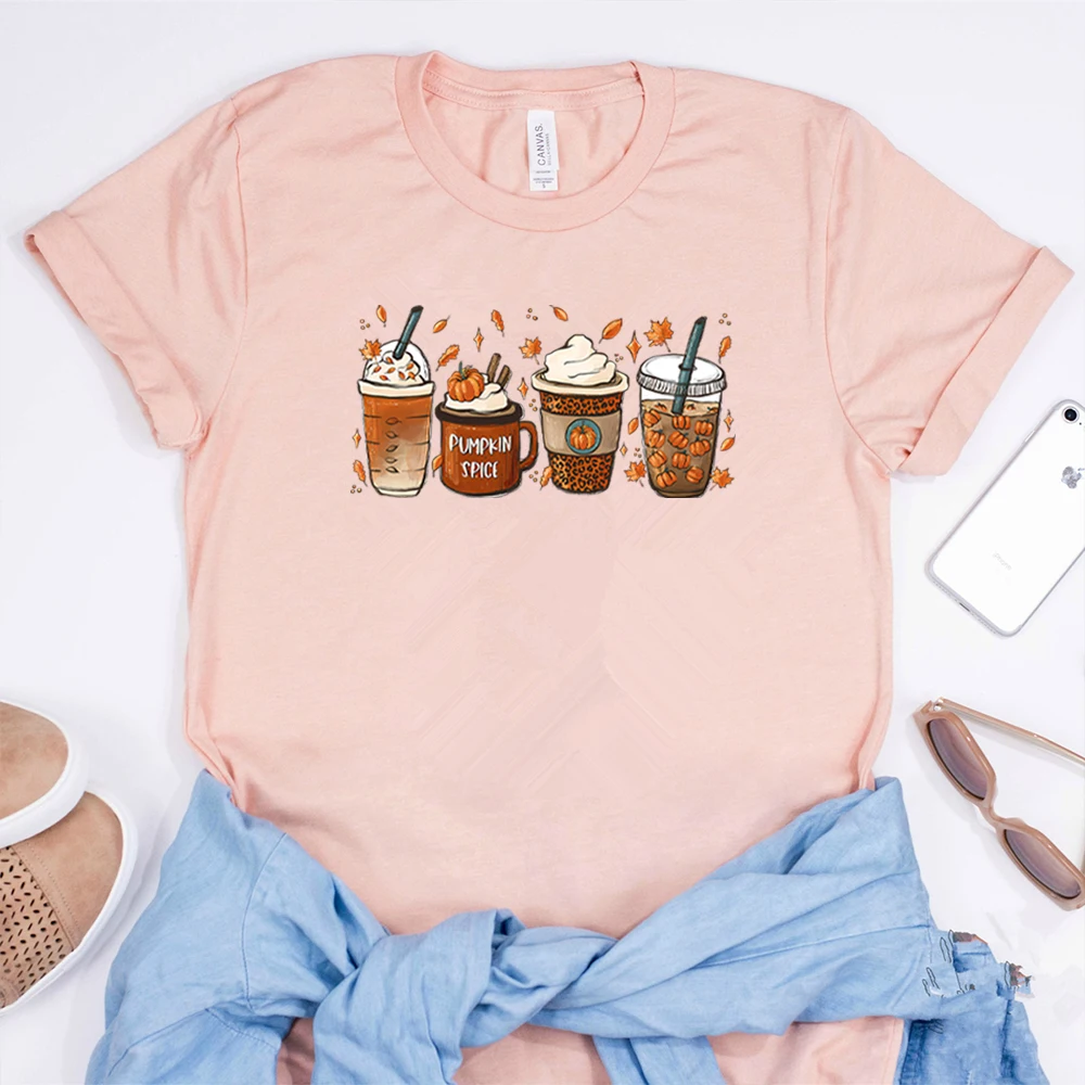 Fall Coffee T Shirt for Women Thanksgiving Retro Short Sleeves Tee Fall Pumpkin Spice Tshirt Trendy Autumn Winter Women Clothes