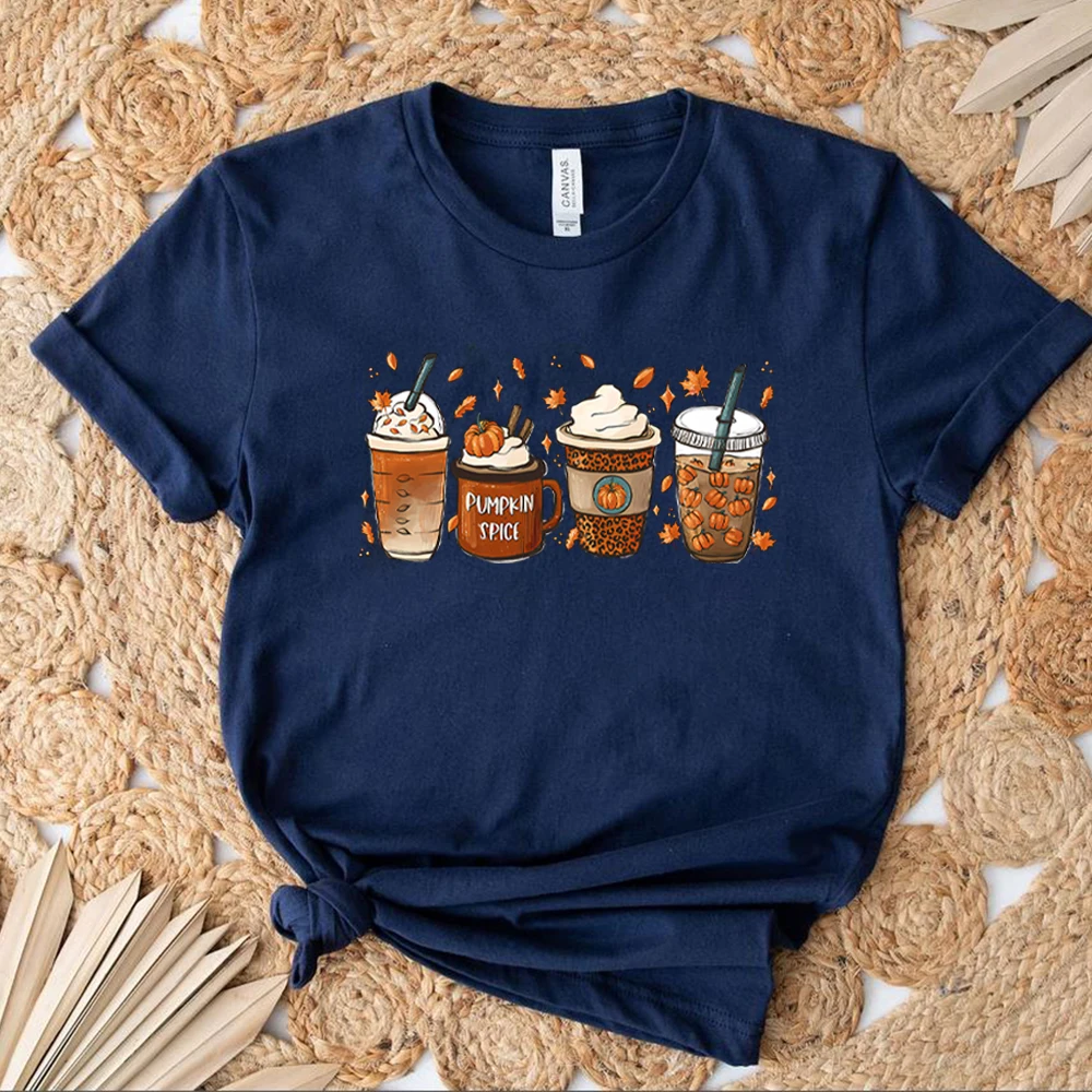Fall Coffee T Shirt for Women Thanksgiving Retro Short Sleeves Tee Fall Pumpkin Spice Tshirt Trendy Autumn Winter Women Clothes