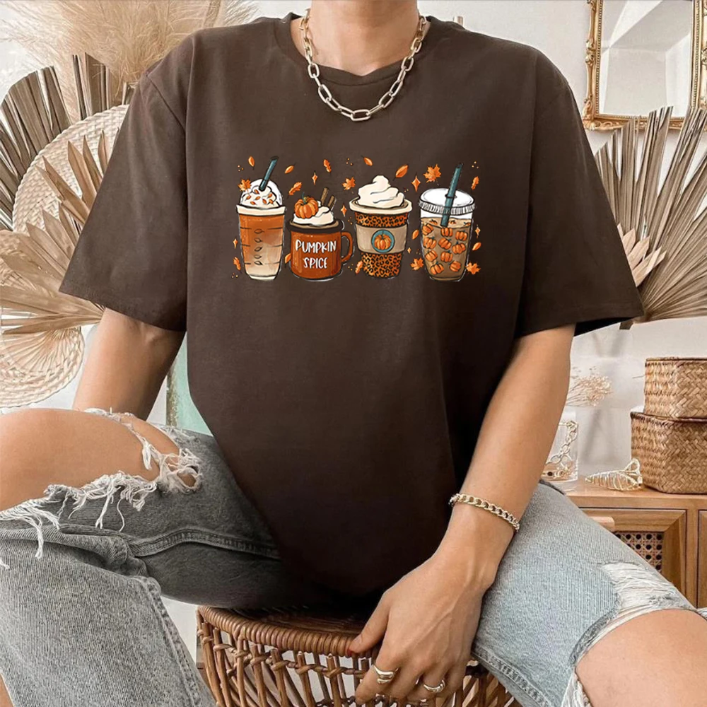 Fall Coffee T Shirt for Women Thanksgiving Retro Short Sleeves Tee Fall Pumpkin Spice Tshirt Trendy Autumn Winter Women Clothes