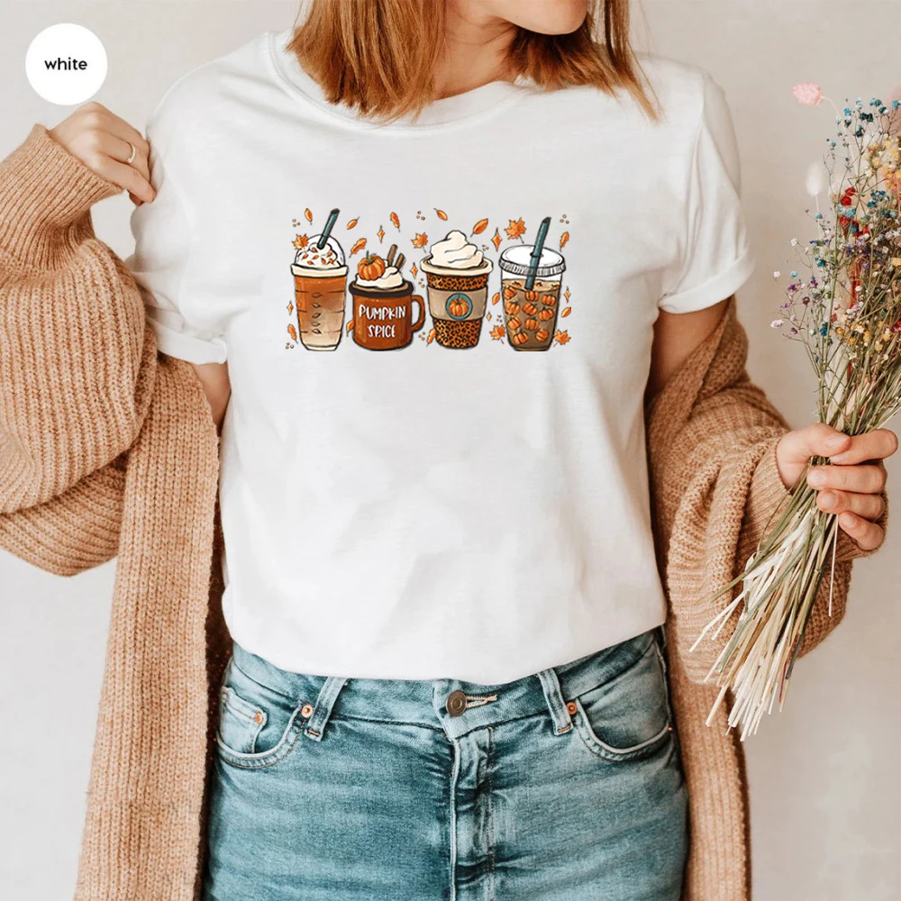 Fall Coffee T Shirt for Women Thanksgiving Retro Short Sleeves Tee Fall Pumpkin Spice Tshirt Trendy Autumn Winter Women Clothes