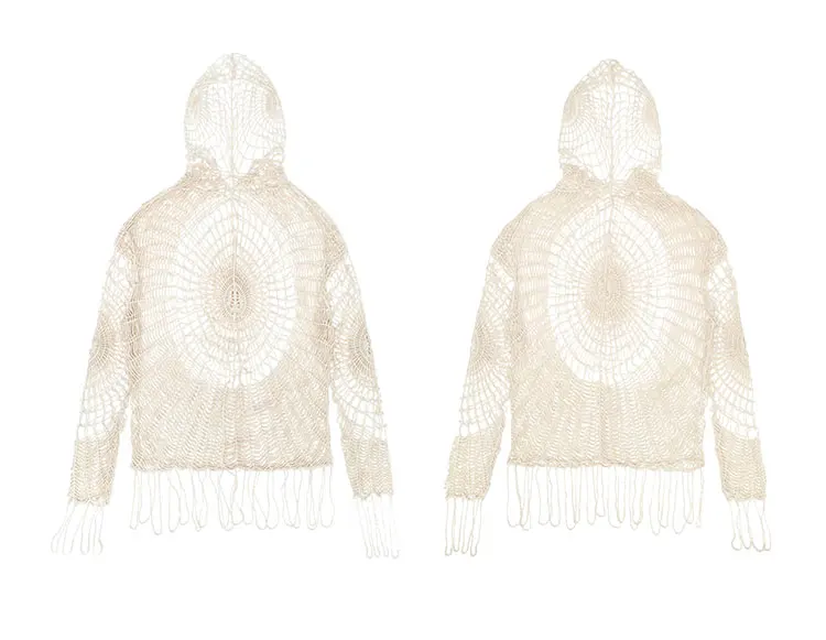 Karrram Japanese Y2k Hollow Out Knitted Top Trashy 2000s Style Spider Web Pullover Vintage Harajuku Hole Hooded Knitwear Grunge