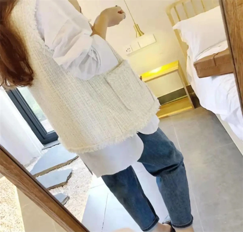 2025 Spring Autumn New Coarse Tweed Vest Fashion Women's Sleeveless Vest Coat Versatile Waistcoat Loose Female Tank Top Jacket