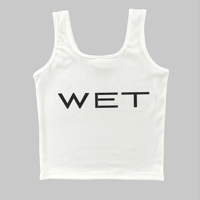 Wet Letter Print White Crop Top Shirt Y2k Streetwear Sexy Summer Clothes for Women Tank Tops 2024