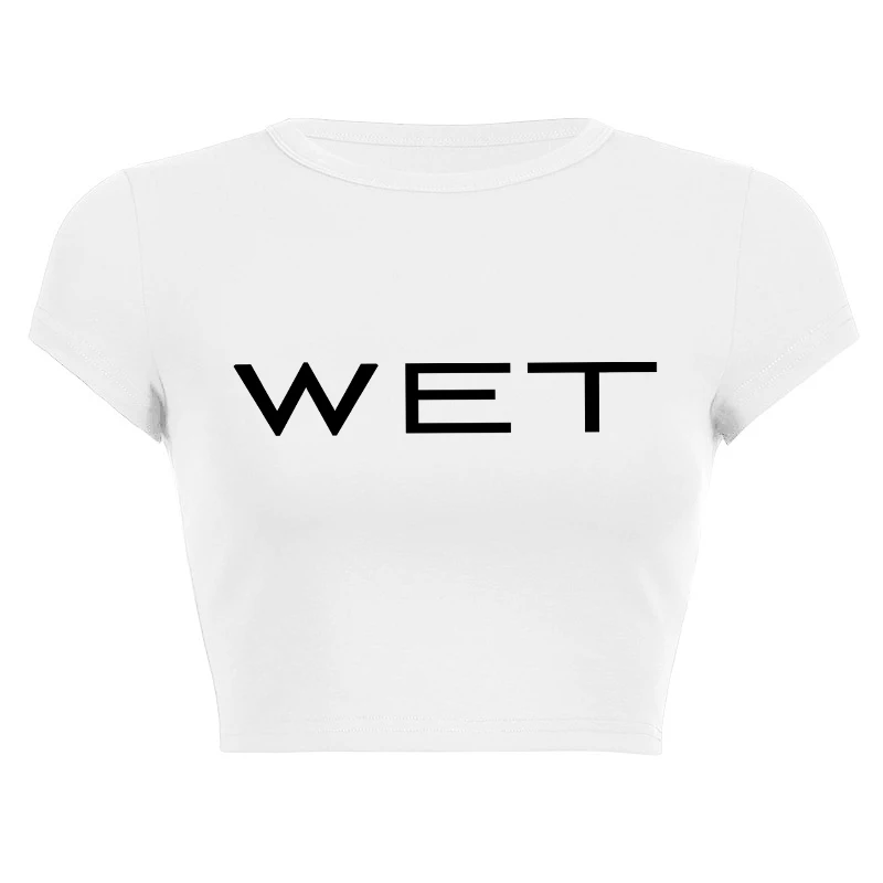 Wet Letter Print White Crop Top Shirt Y2k Streetwear Sexy Summer Clothes for Women Tank Tops 2024