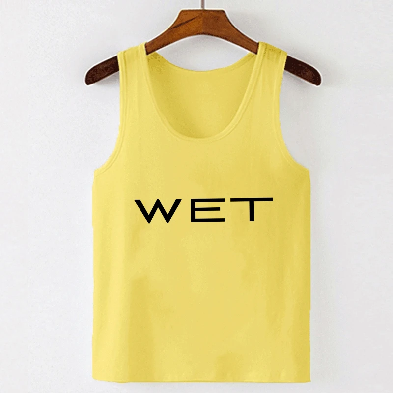 Wet Letter Print White Crop Top Shirt Y2k Streetwear Sexy Summer Clothes for Women Tank Tops 2024