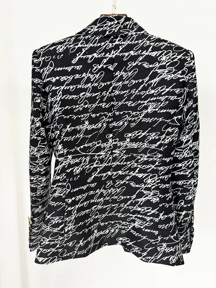 HIGH STREET Newest 2026 Stylish Designer Jacket Women's Love Letters Printed Double Breasted Blazer