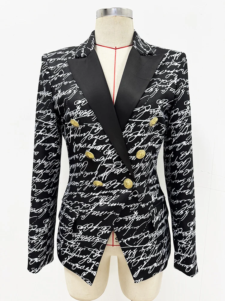 HIGH STREET Newest 2026 Stylish Designer Jacket Women's Love Letters Printed Double Breasted Blazer