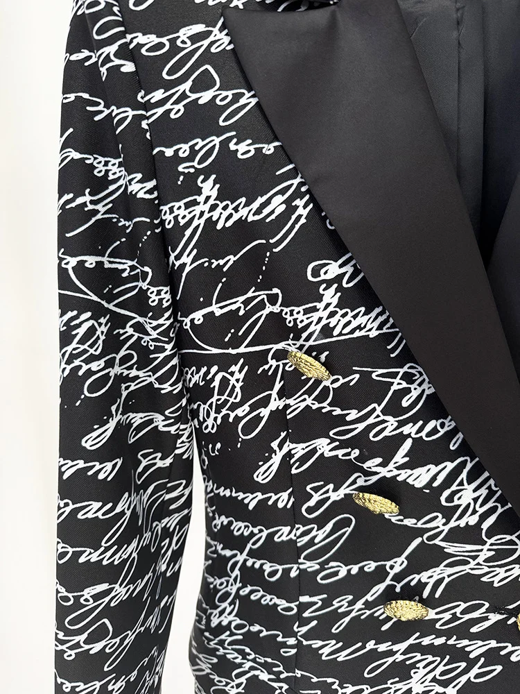 HIGH STREET Newest 2026 Stylish Designer Jacket Women's Love Letters Printed Double Breasted Blazer