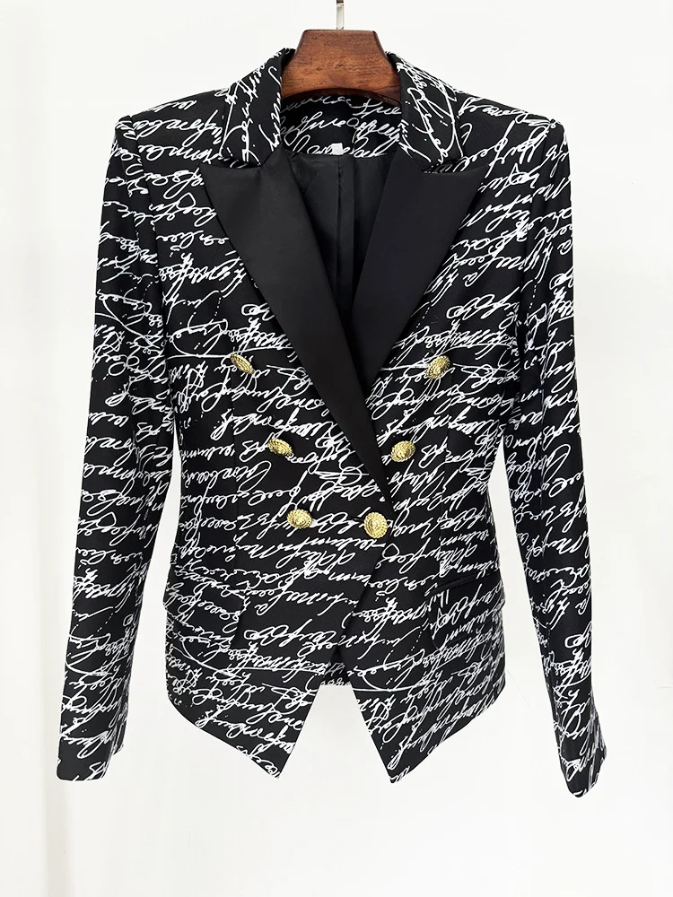 HIGH STREET Newest 2026 Stylish Designer Jacket Women's Love Letters Printed Double Breasted Blazer