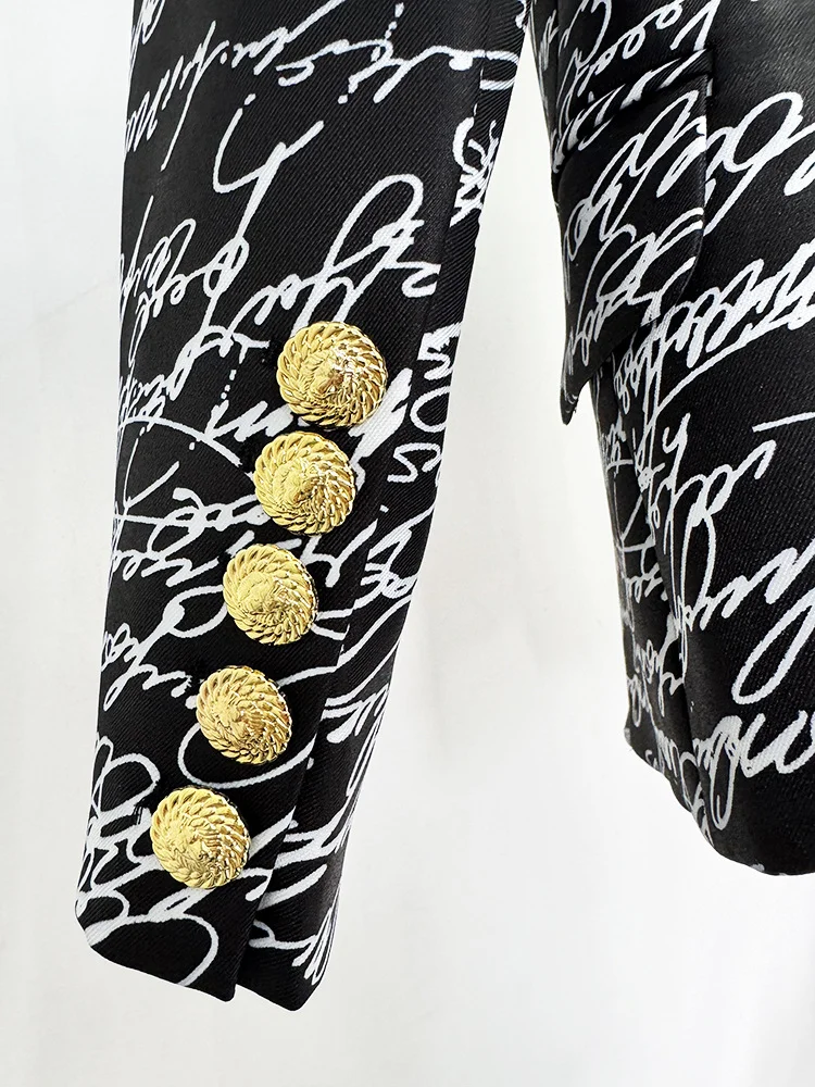 HIGH STREET Newest 2026 Stylish Designer Jacket Women's Love Letters Printed Double Breasted Blazer
