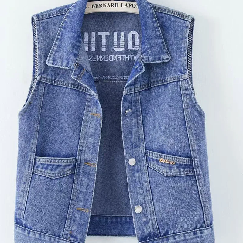 Loose Cowboy Vest Ladies Outwear Autumn Large Size 5XL Jeans Waistcoat Female Jacket Fashion Short Denim Sleeveless Women Coat