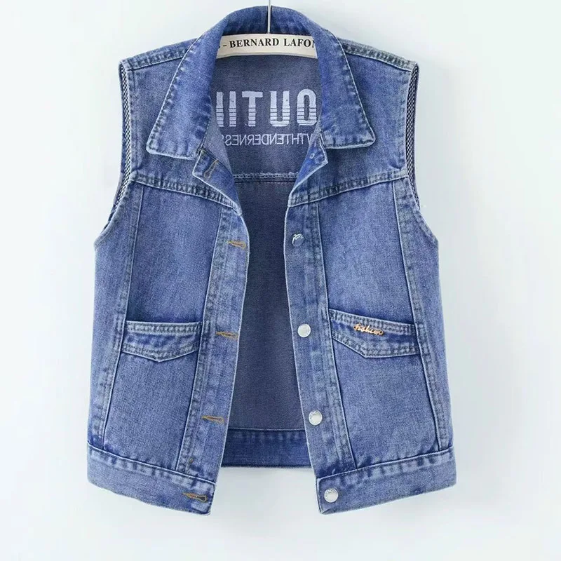 Loose Cowboy Vest Ladies Outwear Autumn Large Size 5XL Jeans Waistcoat Female Jacket Fashion Short Denim Sleeveless Women Coat