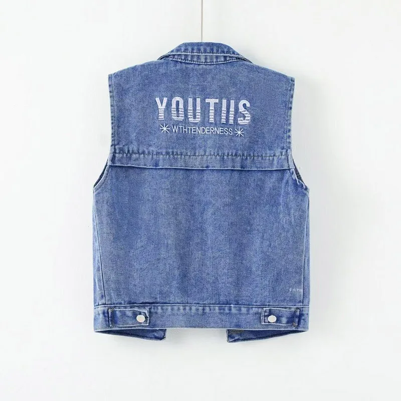 Loose Cowboy Vest Ladies Outwear Autumn Large Size 5XL Jeans Waistcoat Female Jacket Fashion Short Denim Sleeveless Women Coat